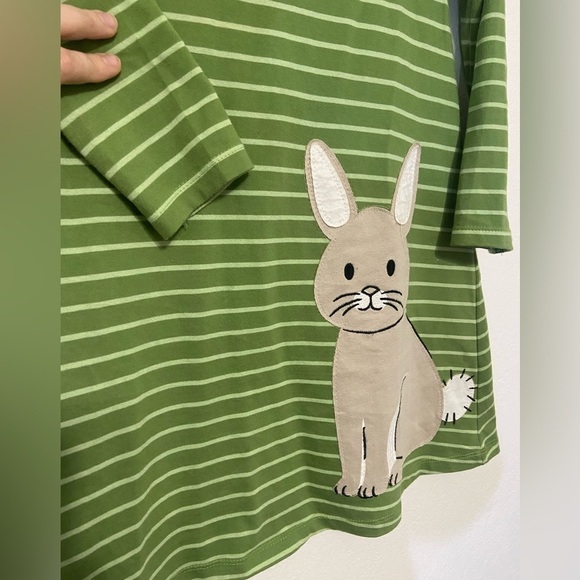 Leveret girls size 10 green stripe bunny cotton long sleeve dress LIKE NEW - Picture 6 of 8